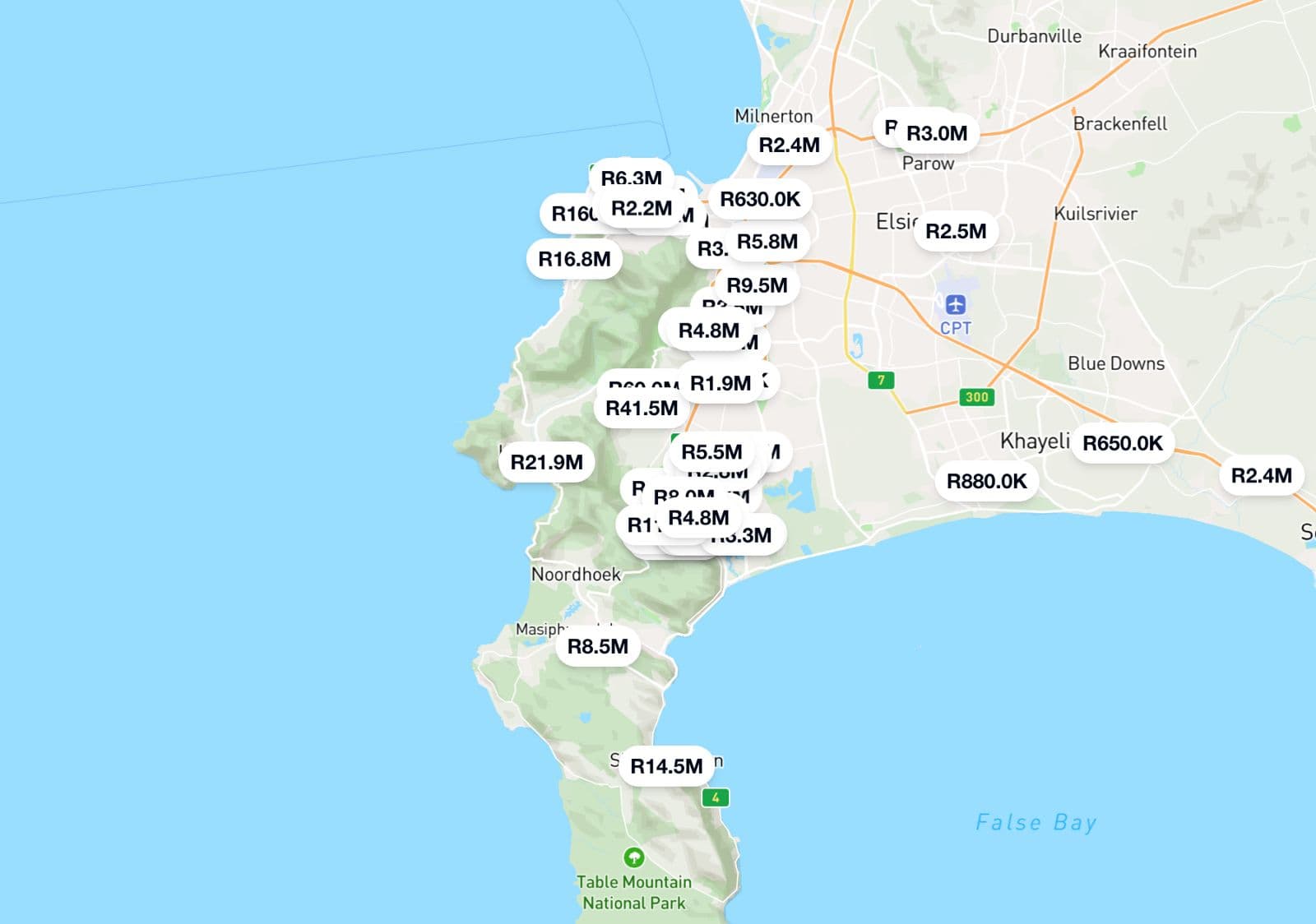 Interactive property map showing all available properties in Cape Town